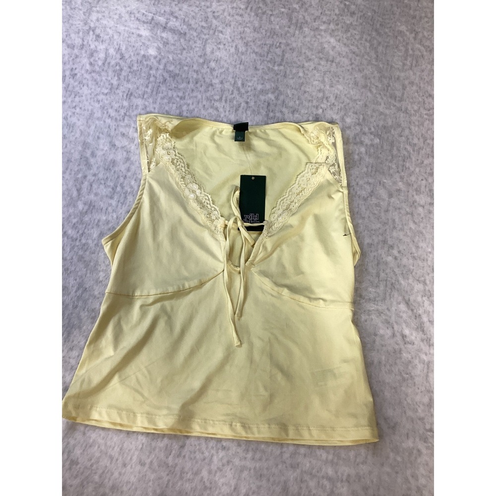 Wild Fable Womens Lace Trim Tie Front Sleeveless Top Light Yellow S 331019622‎